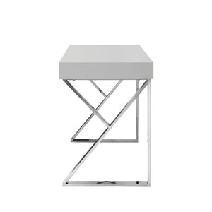 Homeroots 48" Light Gray And Silver Metallic Writing Desk With Two Drawers Light Grey,Chrome  543744