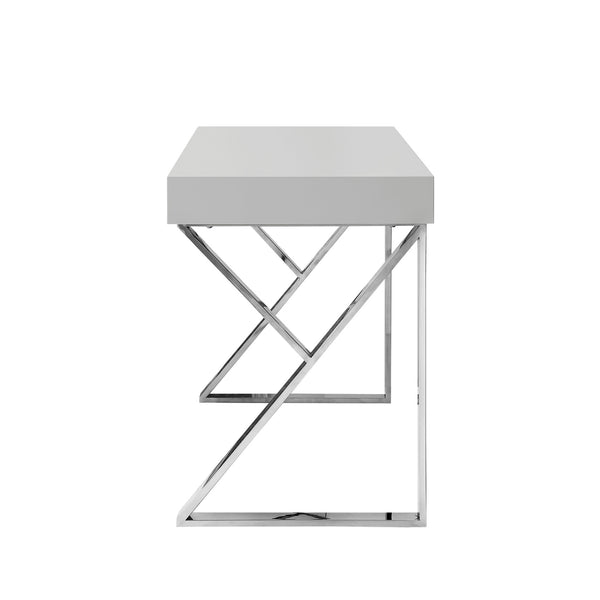 Homeroots 48" Light Gray And Silver Metallic Writing Desk With Two Drawers Light Grey,Chrome  543744
