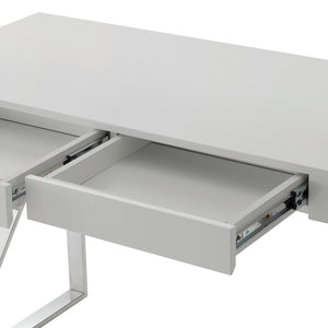 Homeroots 48" Light Gray And Silver Metallic Writing Desk With Two Drawers Light Grey,Chrome  543744