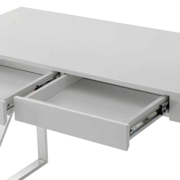 Homeroots 48" Light Gray And Silver Metallic Writing Desk With Two Drawers Light Grey,Chrome  543744