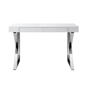 HomeRoots 48" Modern White and Silver Writing Desk with Two Drawers for Stylish Home Office Organization 543745