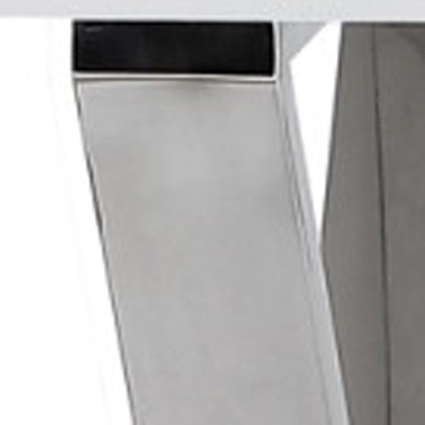 HomeRoots 48" Modern White and Silver Writing Desk with Two Drawers for Stylish Home Office Organization 543745