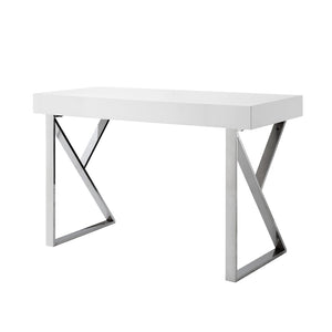 HomeRoots 48" Modern White and Silver Writing Desk with Two Drawers for Stylish Home Office Organization 543745