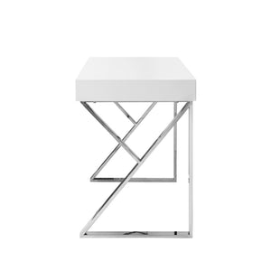 HomeRoots 48" Modern White and Silver Writing Desk with Two Drawers for Stylish Home Office Organization 543745