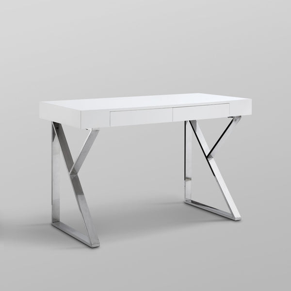 HomeRoots 48" Modern White and Silver Writing Desk with Two Drawers for Stylish Home Office Organization 543745