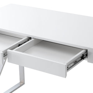 HomeRoots 48" Modern White and Silver Writing Desk with Two Drawers for Stylish Home Office Organization 543745