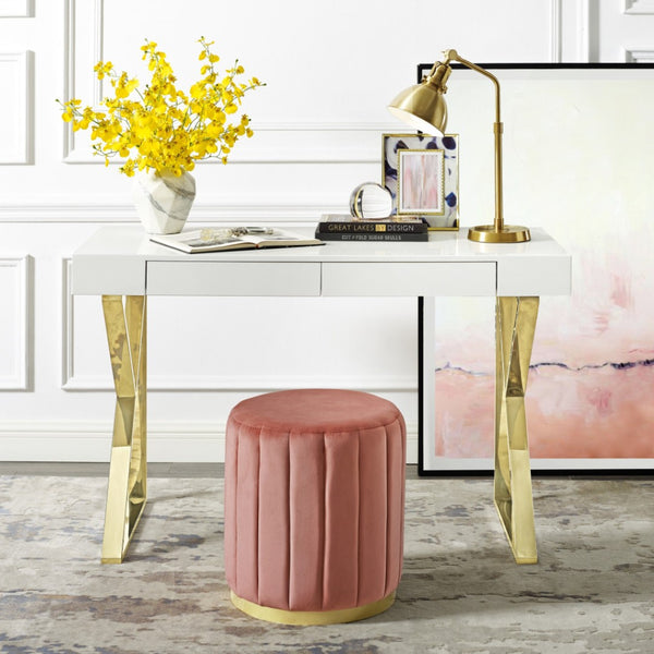 Homeroots 48" Elegant White And Gold Wood Sled Writing Desk With Two Drawers For Home Office Or Bedroom White,Gold  543746