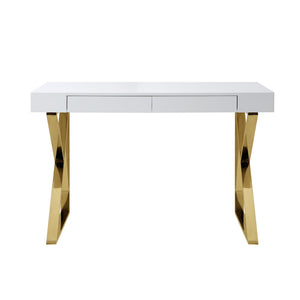 HomeRoots 48" Elegant Writing Desk with Two Drawers for Stylish Home Office or Compact Workspace Organization White/Gold 543746