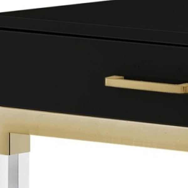 Homeroots 48" Elegant Writing Desk With Two Drawers – Stylish Wood, Acrylic & Stainless Steel Design For Home Office Black,Gold  543747