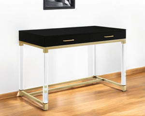 Homeroots 48" Elegant Writing Desk With Two Drawers – Stylish Wood, Acrylic & Stainless Steel Design For Home Office Black,Gold  543747