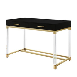 Homeroots 48" Elegant Writing Desk With Two Drawers – Stylish Wood, Acrylic & Stainless Steel Design For Home Office Black,Gold  543747