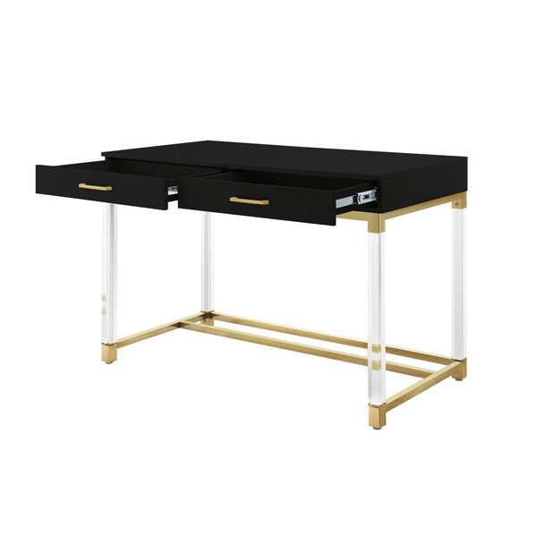 Homeroots 48" Elegant Writing Desk With Two Drawers – Stylish Wood, Acrylic & Stainless Steel Design For Home Office Black,Gold  543747