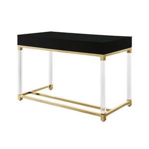 Homeroots 48" Elegant Writing Desk With Two Drawers – Stylish Wood, Acrylic & Stainless Steel Design For Home Office Black,Gold  543747