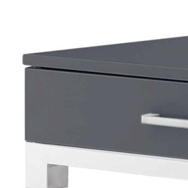 Homeroots 48" Elegant Writing Desk With Two Drawers – Stylish Wood, Acrylic & Stainless Steel Design For Home Office Dark Grey,Chrome  543748