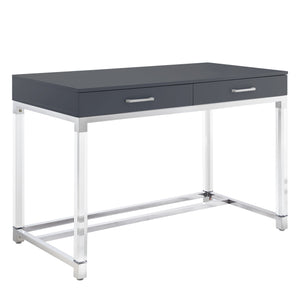 Homeroots 48" Elegant Writing Desk With Two Drawers – Stylish Wood, Acrylic & Stainless Steel Design For Home Office Dark Grey,Chrome  543748