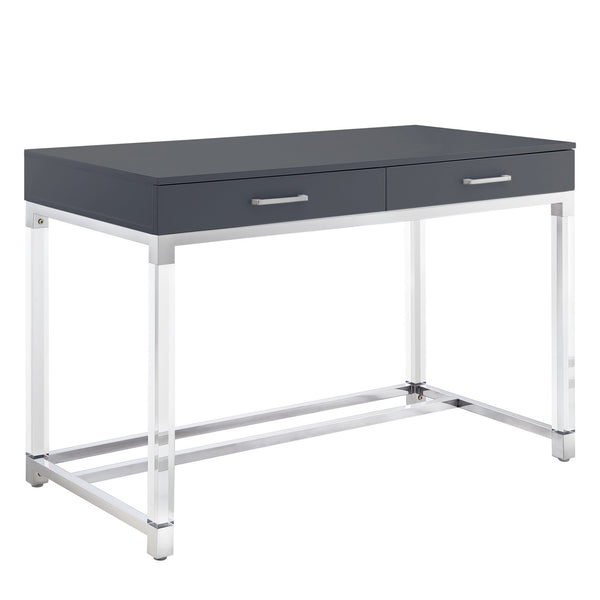 Homeroots 48" Elegant Writing Desk With Two Drawers – Stylish Wood, Acrylic & Stainless Steel Design For Home Office Dark Grey,Chrome  543748