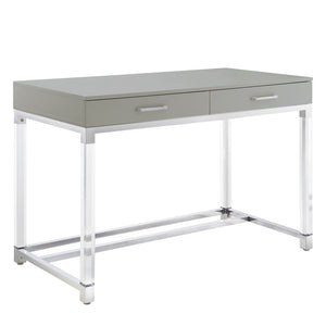 Homeroots 48" Elegant Writing Desk With Two Drawers – Stylish Wood, Acrylic & Stainless Steel Design For Home Office Light Grey,Chrome  543749