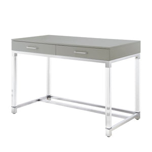 Homeroots 48" Elegant Writing Desk With Two Drawers – Stylish Wood, Acrylic & Stainless Steel Design For Home Office Light Grey,Chrome  543749