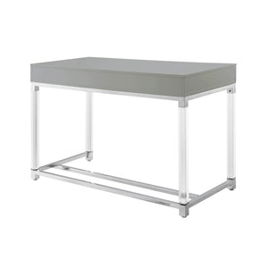 Homeroots 48" Elegant Writing Desk With Two Drawers – Stylish Wood, Acrylic & Stainless Steel Design For Home Office Light Grey,Chrome  543749