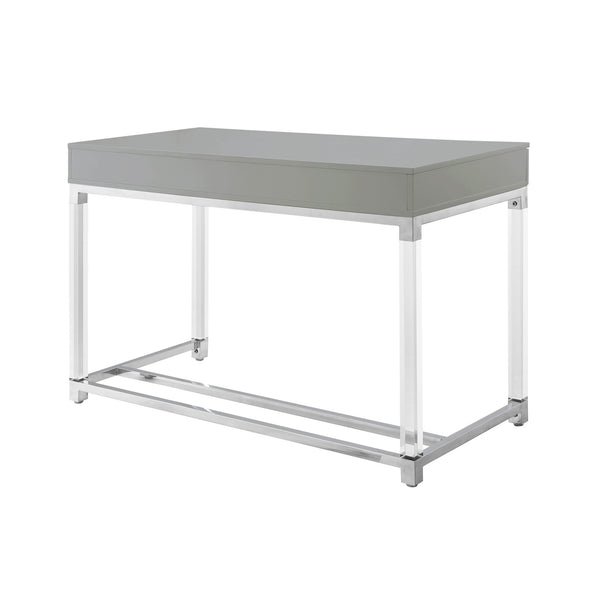 Homeroots 48" Elegant Writing Desk With Two Drawers – Stylish Wood, Acrylic & Stainless Steel Design For Home Office Light Grey,Chrome  543749