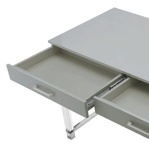 Homeroots 48" Elegant Writing Desk With Two Drawers – Stylish Wood, Acrylic & Stainless Steel Design For Home Office Light Grey,Chrome  543749