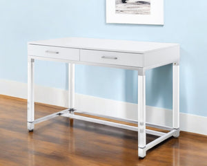 Homeroots 48" Elegant Writing Desk With Two Drawers – Stylish Wood, Acrylic & Stainless Steel Design For Home Office White,Chrome  543750