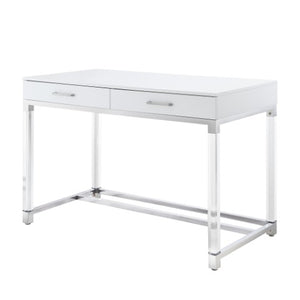 Homeroots 48" Elegant Writing Desk With Two Drawers – Stylish Wood, Acrylic & Stainless Steel Design For Home Office White,Chrome  543750
