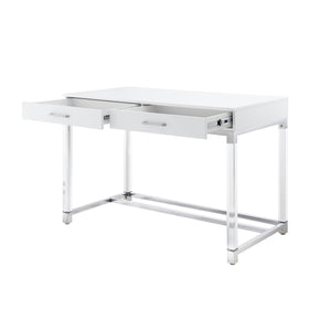 Homeroots 48" Elegant Writing Desk With Two Drawers – Stylish Wood, Acrylic & Stainless Steel Design For Home Office White,Chrome  543750