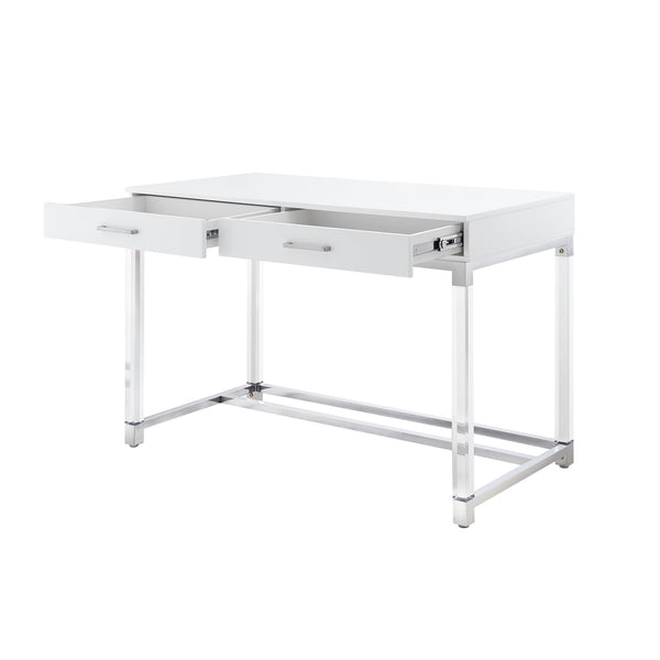 Homeroots 48" Elegant Writing Desk With Two Drawers – Stylish Wood, Acrylic & Stainless Steel Design For Home Office White,Chrome  543750
