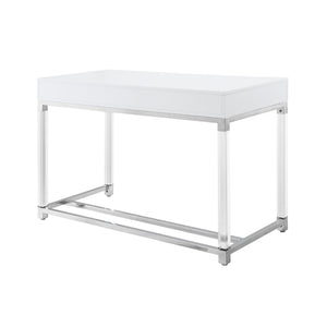 Homeroots 48" Elegant Writing Desk With Two Drawers – Stylish Wood, Acrylic & Stainless Steel Design For Home Office White,Chrome  543750