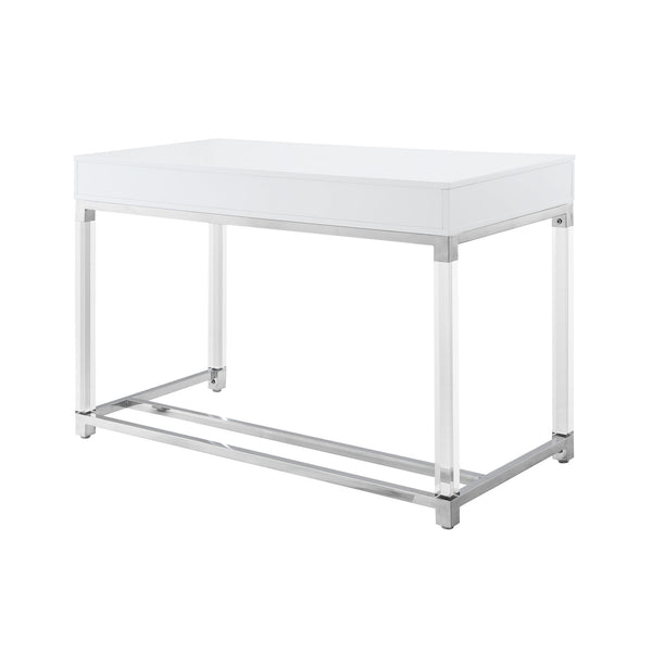 Homeroots 48" Elegant Writing Desk With Two Drawers – Stylish Wood, Acrylic & Stainless Steel Design For Home Office White,Chrome  543750