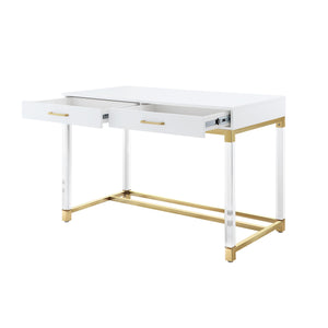 Homeroots 48" Elegant Writing Desk With Two Drawers – Stylish Wood, Acrylic & Stainless Steel Design For Home Office White,Gold  543751