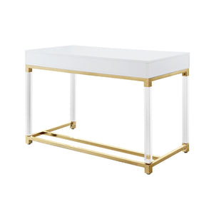 Homeroots 48" Elegant Writing Desk With Two Drawers – Stylish Wood, Acrylic & Stainless Steel Design For Home Office White,Gold  543751