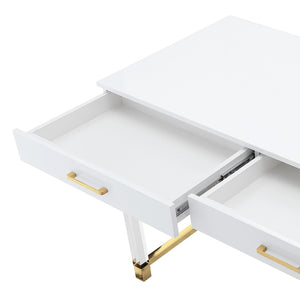 Homeroots 48" Elegant Writing Desk With Two Drawers – Stylish Wood, Acrylic & Stainless Steel Design For Home Office White,Gold  543751