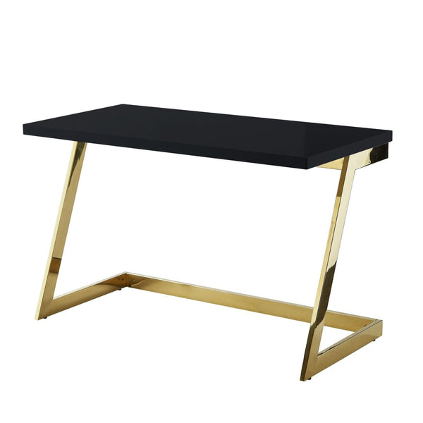 HomeRoots 47" Sleek Wood and Stainless Steel Sled Writing Desk – Elegant, Versatile, and Stylish Office Solution Black/Gold 543752