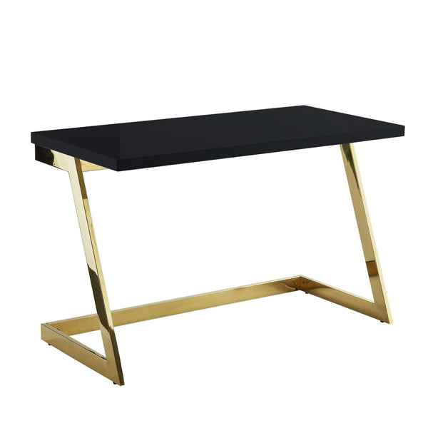 Homeroots 47" Elegant Wood And Stainless Steel Sled Writing Desk - Classic Design For Home Office And Living Room Black,Gold  543752