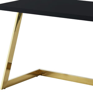Homeroots 47" Elegant Wood And Stainless Steel Sled Writing Desk - Classic Design For Home Office And Living Room Black,Gold  543752