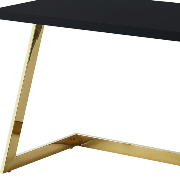 Homeroots 47" Elegant Wood And Stainless Steel Sled Writing Desk - Classic Design For Home Office And Living Room Black,Gold  543752