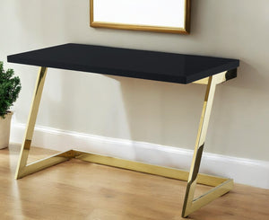 Homeroots 47" Elegant Wood And Stainless Steel Sled Writing Desk - Classic Design For Home Office And Living Room Black,Gold  543752
