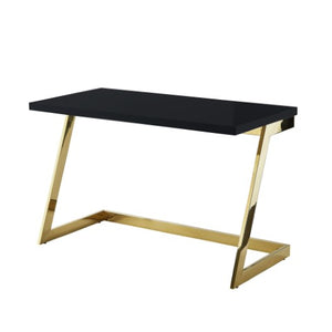 Homeroots 47" Elegant Wood And Stainless Steel Sled Writing Desk - Classic Design For Home Office And Living Room Black,Gold  543752