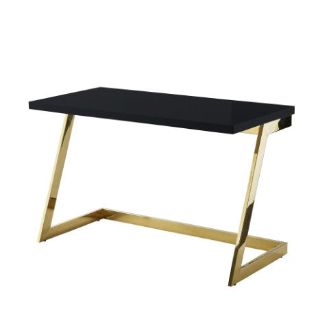 Homeroots 47" Elegant Wood And Stainless Steel Sled Writing Desk - Classic Design For Home Office And Living Room Black,Gold  543752