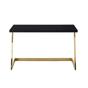 Homeroots 47" Elegant Wood And Stainless Steel Sled Writing Desk - Classic Design For Home Office And Living Room Black,Gold  543752