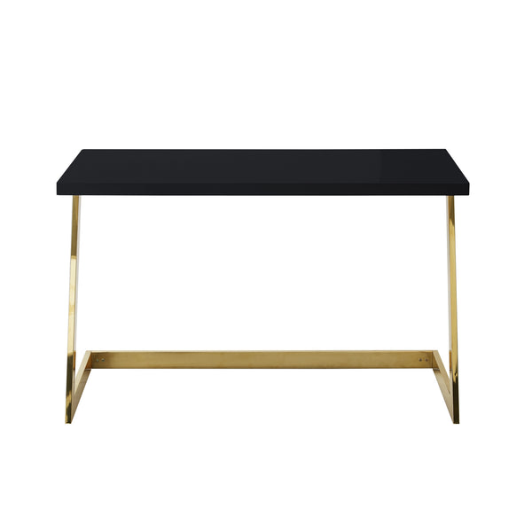 Homeroots 47" Elegant Wood And Stainless Steel Sled Writing Desk - Classic Design For Home Office And Living Room Black,Gold  543752