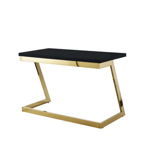 Homeroots 47" Elegant Wood And Stainless Steel Sled Writing Desk - Classic Design For Home Office And Living Room Black,Gold  543752
