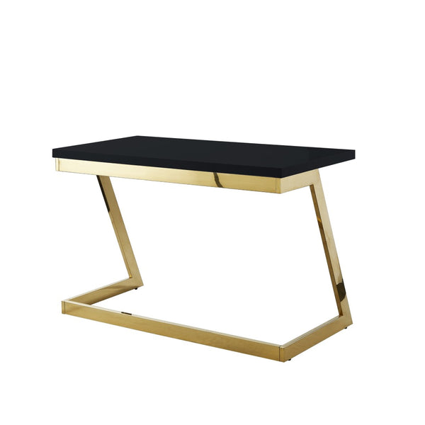 Homeroots 47" Elegant Wood And Stainless Steel Sled Writing Desk - Classic Design For Home Office And Living Room Black,Gold  543752