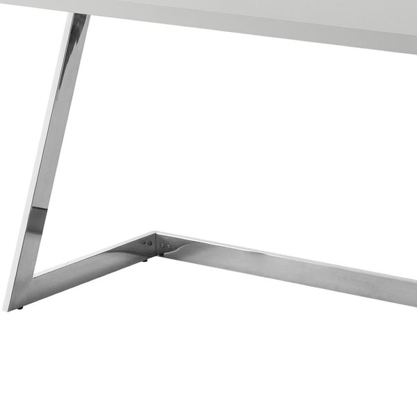 Homeroots 47" Elegant Wood And Stainless Steel Sled Writing Desk - Classic Design For Home Office And Living Room Light Grey,Chrome  543753