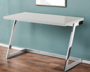 Homeroots 47" Elegant Wood And Stainless Steel Sled Writing Desk - Classic Design For Home Office And Living Room Light Grey,Chrome  543753