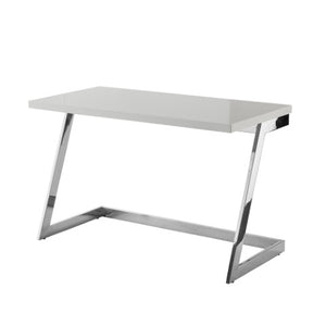 Homeroots 47" Elegant Wood And Stainless Steel Sled Writing Desk - Classic Design For Home Office And Living Room Light Grey,Chrome  543753