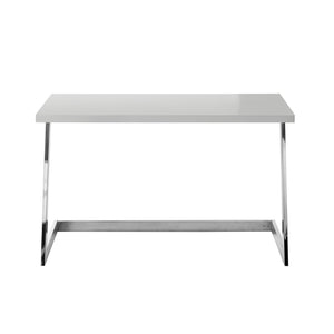 Homeroots 47" Elegant Wood And Stainless Steel Sled Writing Desk - Classic Design For Home Office And Living Room Light Grey,Chrome  543753