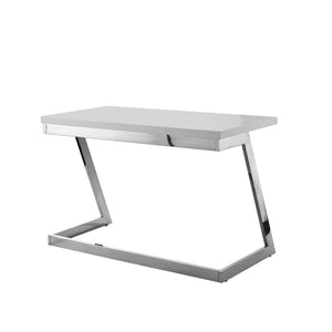 Homeroots 47" Elegant Wood And Stainless Steel Sled Writing Desk - Classic Design For Home Office And Living Room Light Grey,Chrome  543753